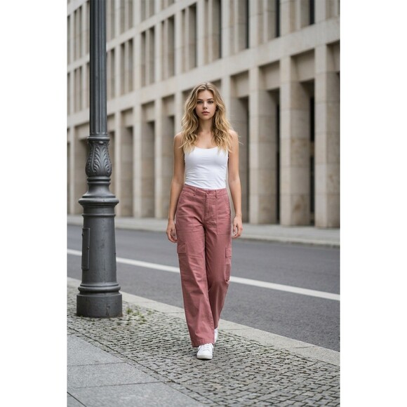 In February Pants - In February Womens Cargo Utility Pants mahogany Wide-Leg High Rise Size M 29""